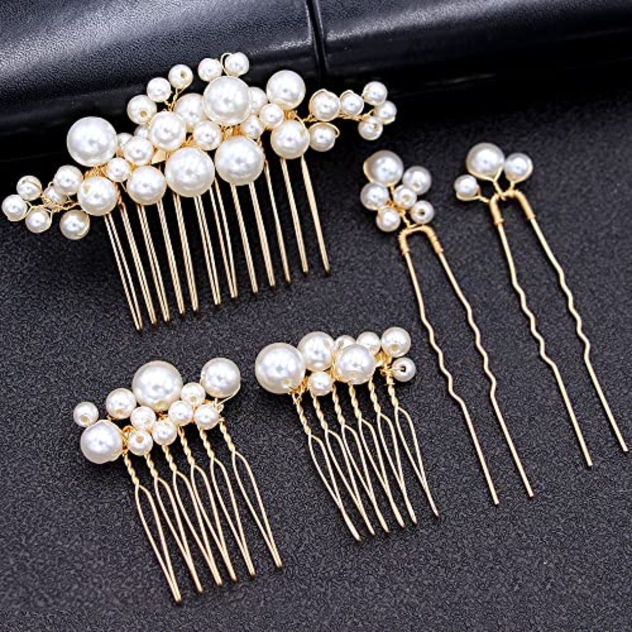 DFsucces パール 髪飾り ヘッドドレス Ｕピン ヘアピン かんざし 和装 撮影 結婚式 ウェディング パーティー 花嫁などの髪飾り用 5個セット (ゴールド)