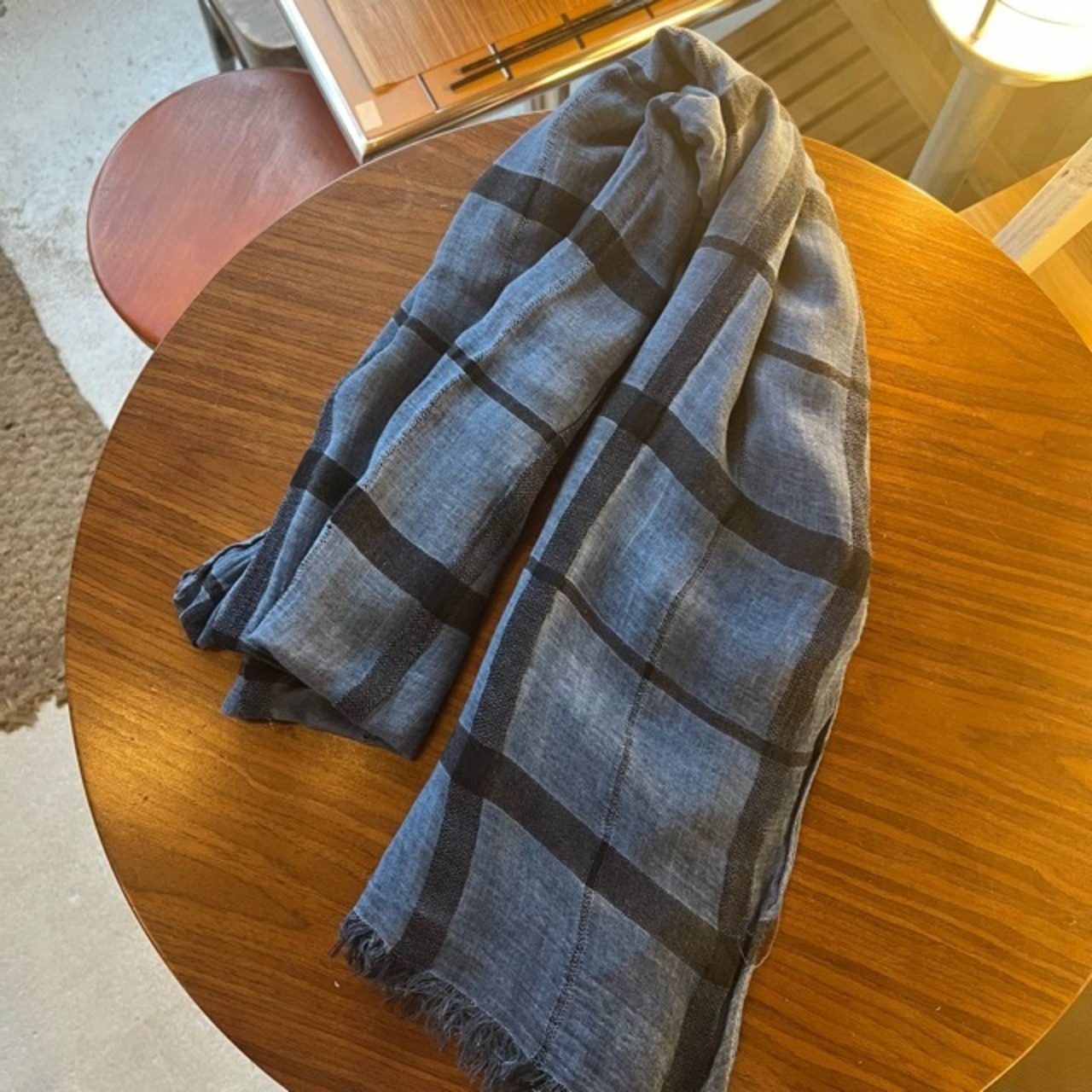TOPANGA Accessory　Cotton & Linen Scarf　CHECK　Blue　コットン＆リネンスカーフ　チェック　ブルー　scarf　スカーフ　
