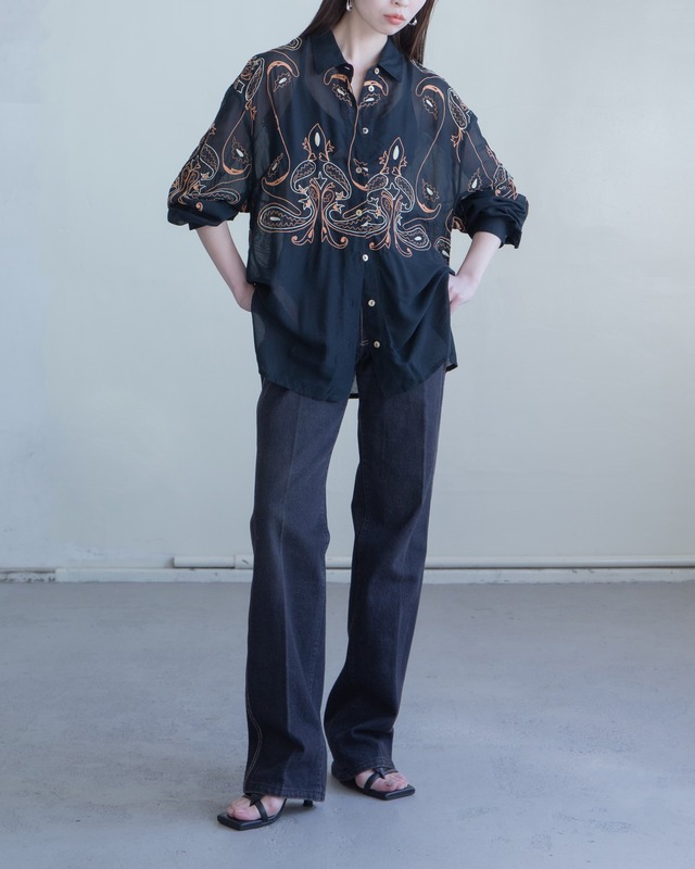 1980-90s abstract embroidered sheer shirt