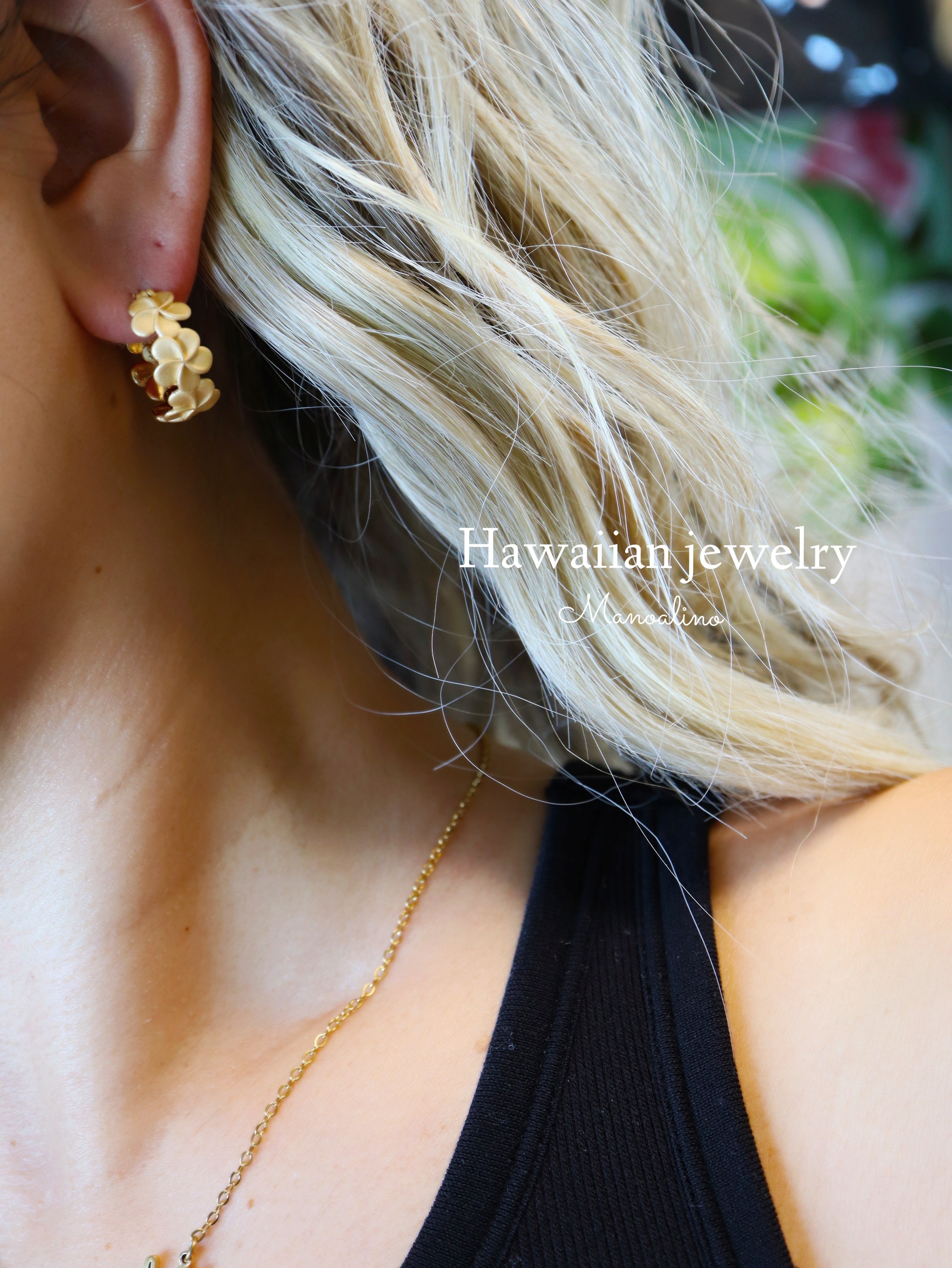 manoalinoハワイアンジュエリー プルメリアデザイン フープピアス Plumeria hoop earring Hawaiianjewelry(ハワイアンジュエリー