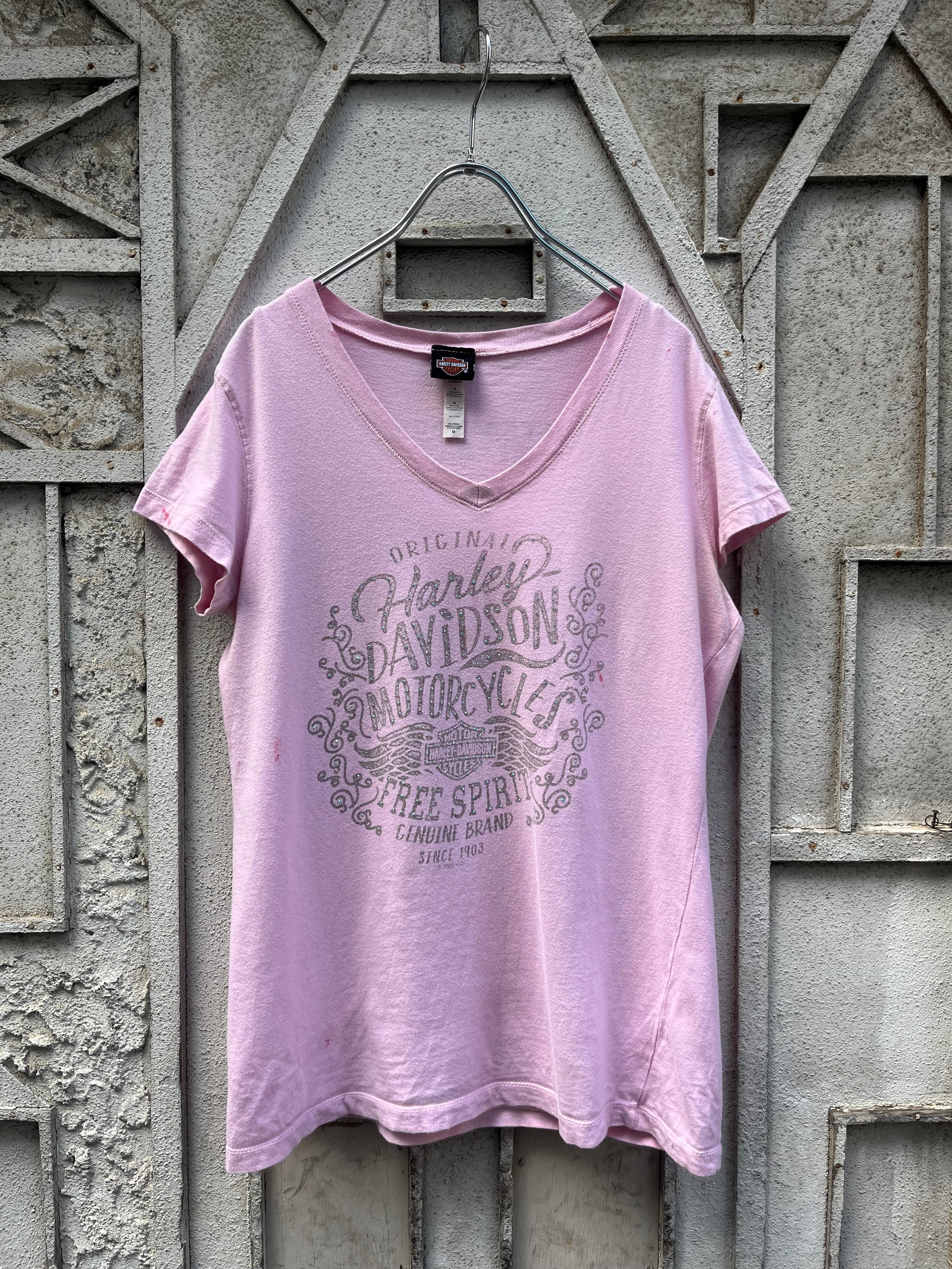 "HARLEY DAVIDSON" v-neck rhinestone tee