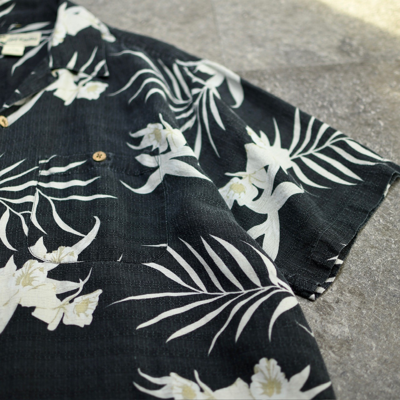 silk linen aloha shirt charcoal gray