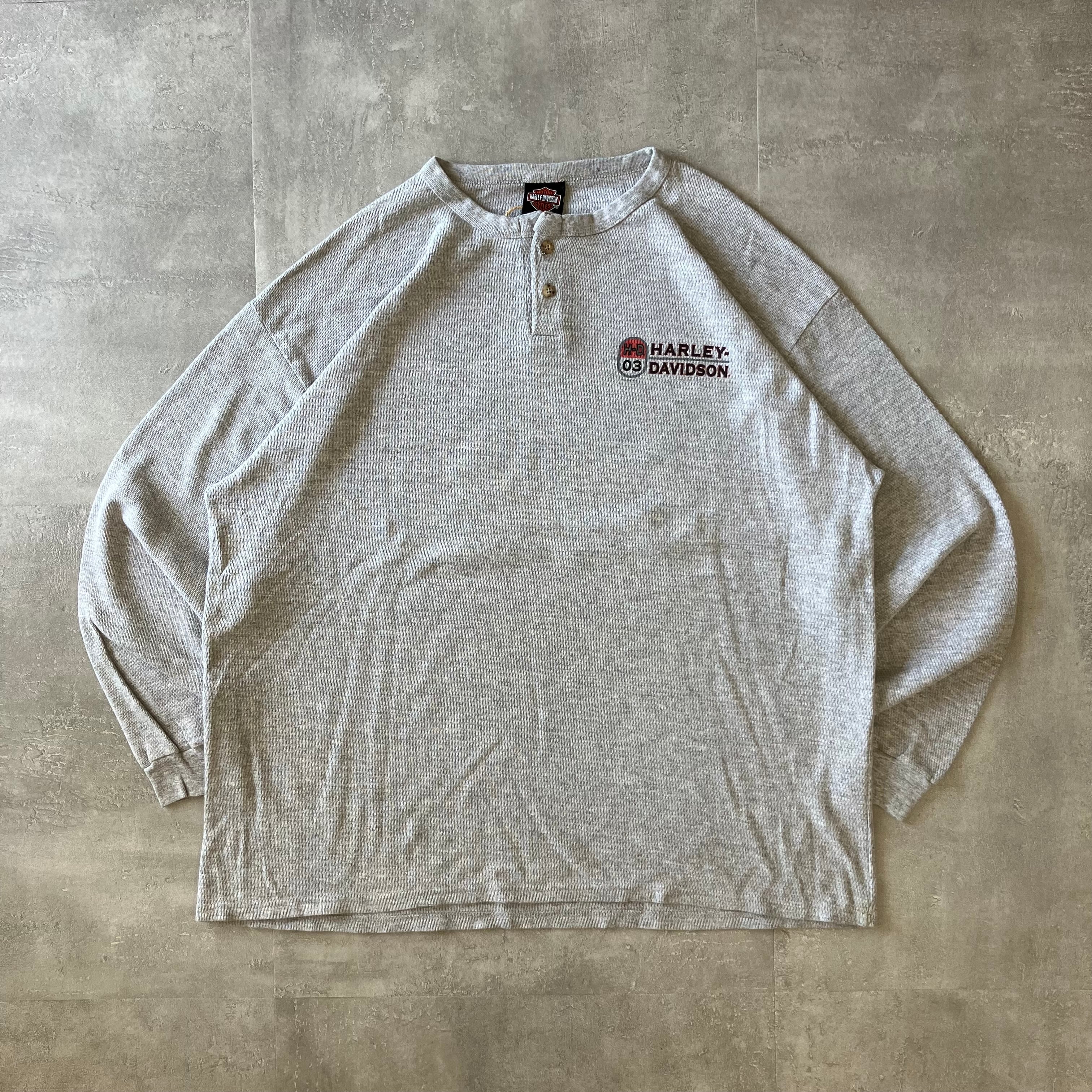 Harley-Davidson 00s usa製 ヘンリーネック サーマル ロングスリーブTee 両面プリント XXL No.2221