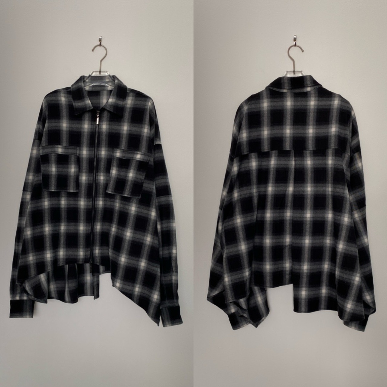 Ombre check asymmetric zip JK/black