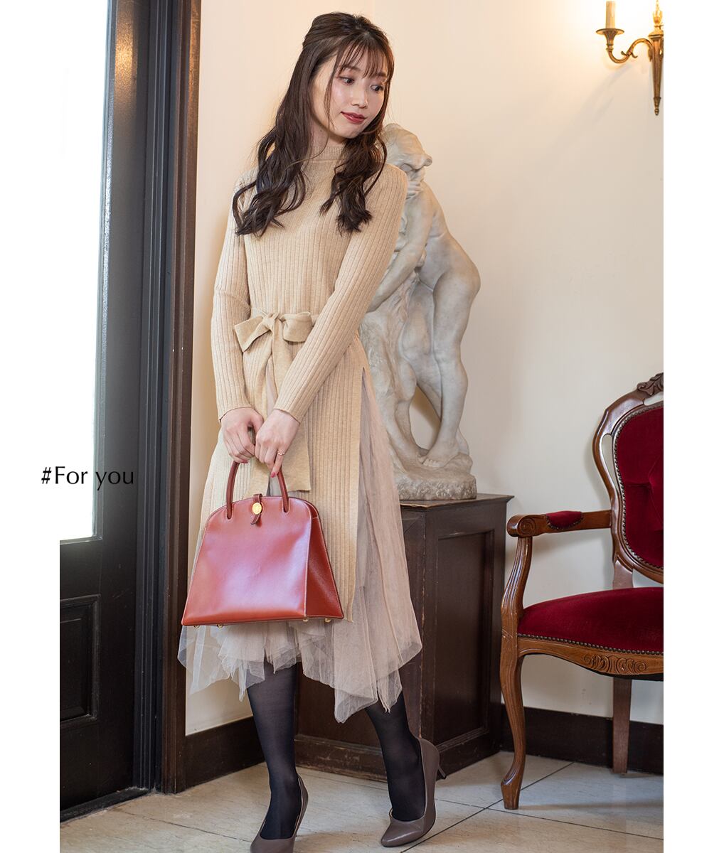 リボン付きスリットニットチュールスカートセット_e0031910068