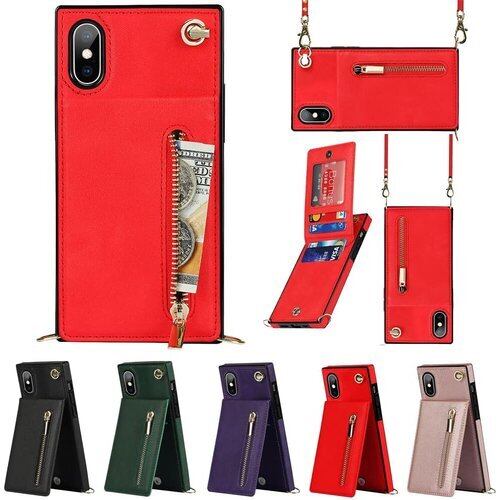 Eastwave アイフォン XS ケース iPhone X 縄掛けケース iPhoneXS iPhoneX 手帳型 ケース 肩掛け 首かけ 斜めがけ ショルダー 付きの専属ストラップ同梱なので ICカード 小銭入れ ファスナーポケット付き PUレザー 5色 レッド 944