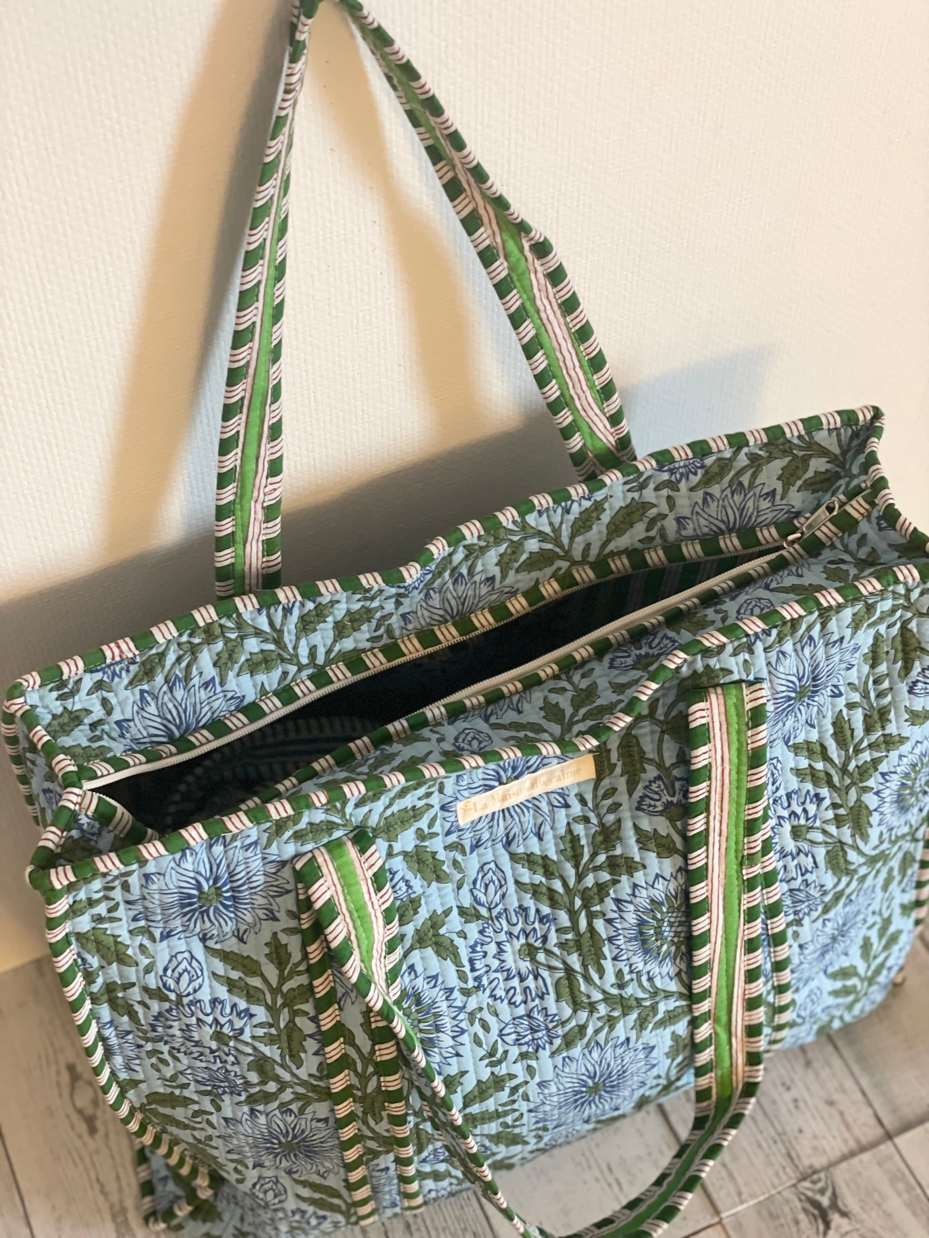 Shop オリジナル】ブロックプリント キルト トートファスナー付き | La
