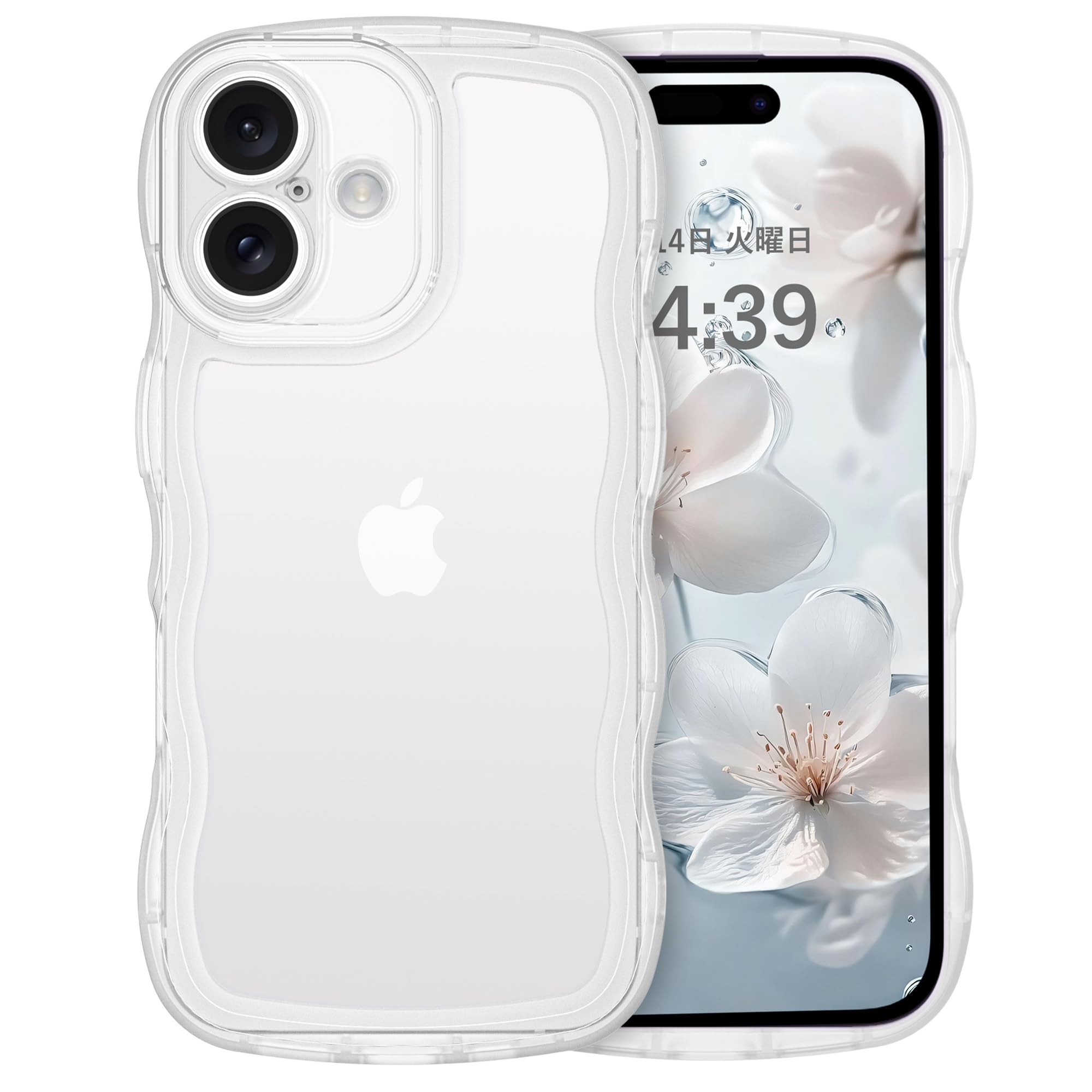 VENINGO いPhone 17用 ケース クリア ウェーブ おしゃれ TPU+PC 韓国 かわいい 可愛い スマホケース 人気 シンプル 滑り止め 薄型 軽量 耐衝撃 指紋防止 レンズ保護 ストラップホール付き シリコン TPU バンパー アイフォン17用ケース 6.3インチ 透明