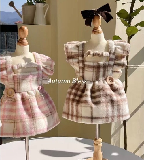 《予約》AB0019  Wool-Blend Plaid Dress with Flutter Sleeve