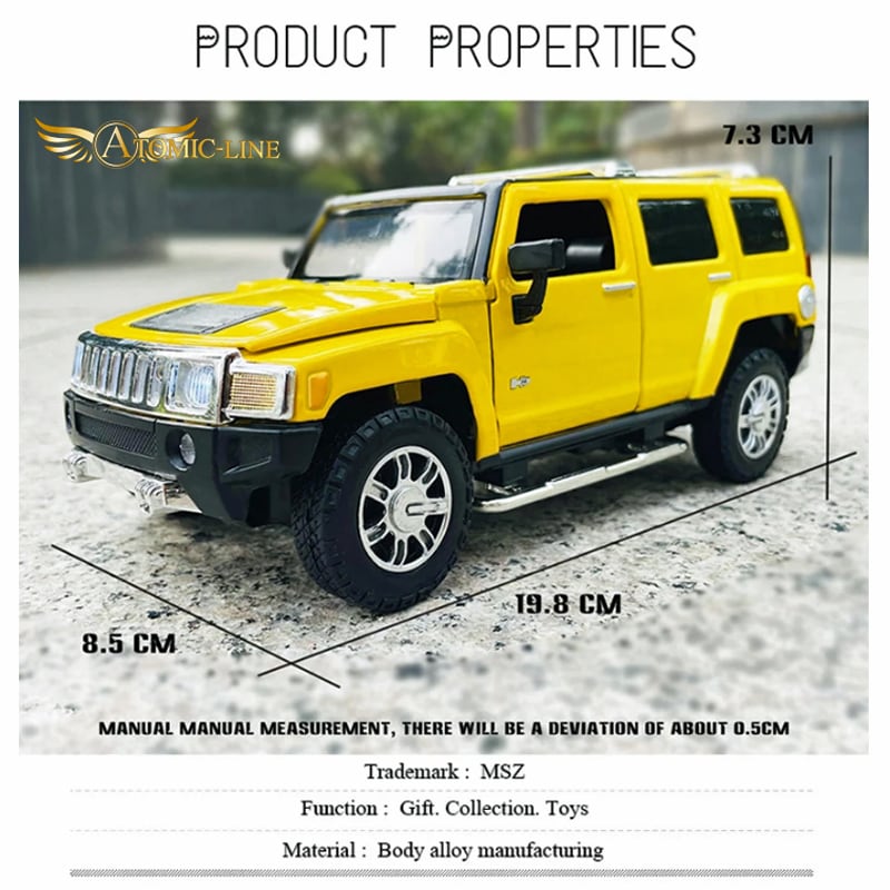 ハマー H3 1/24 ミニカー 全2色 ライト点灯 サウンド 合金モデル 模型