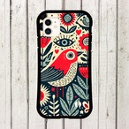 受注生産 iPhoneケース 鳥と花のナイト民芸総柄｜鳥モチーフ FMSY037C