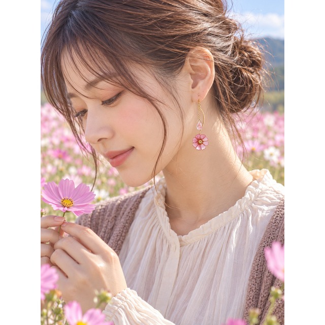 秋風にゆれるコスモス ピアス&イヤリング