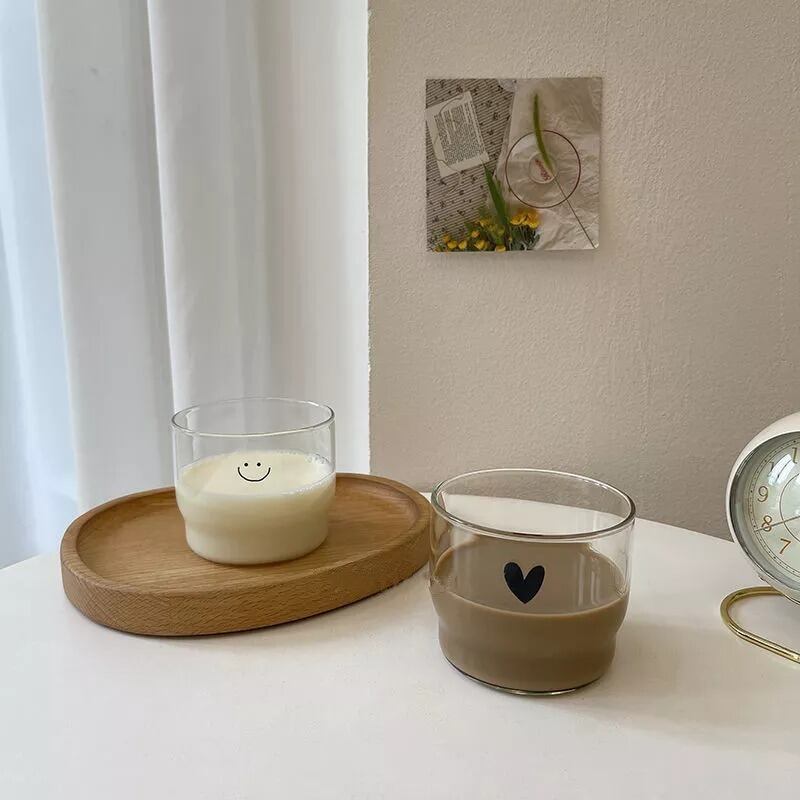 【CUP】笑顔柄グラス ハート柄グラス