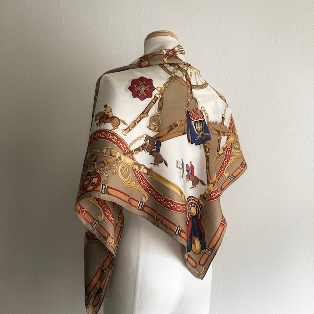 Vintage Equestrian Silk Hand Rolled Scarf / 馬具柄シルクスカーフ