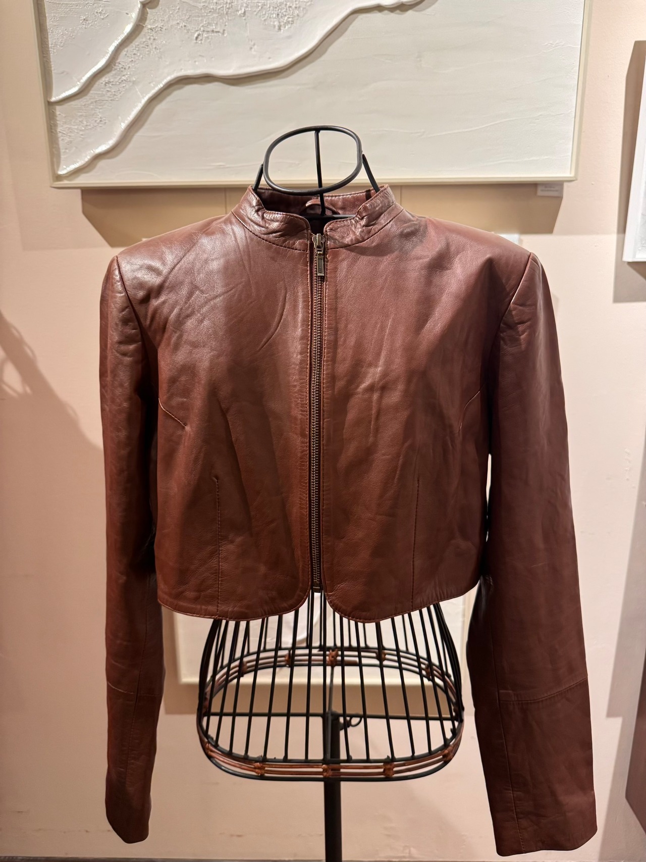 Saflen ブラウンレザーショートジャケット