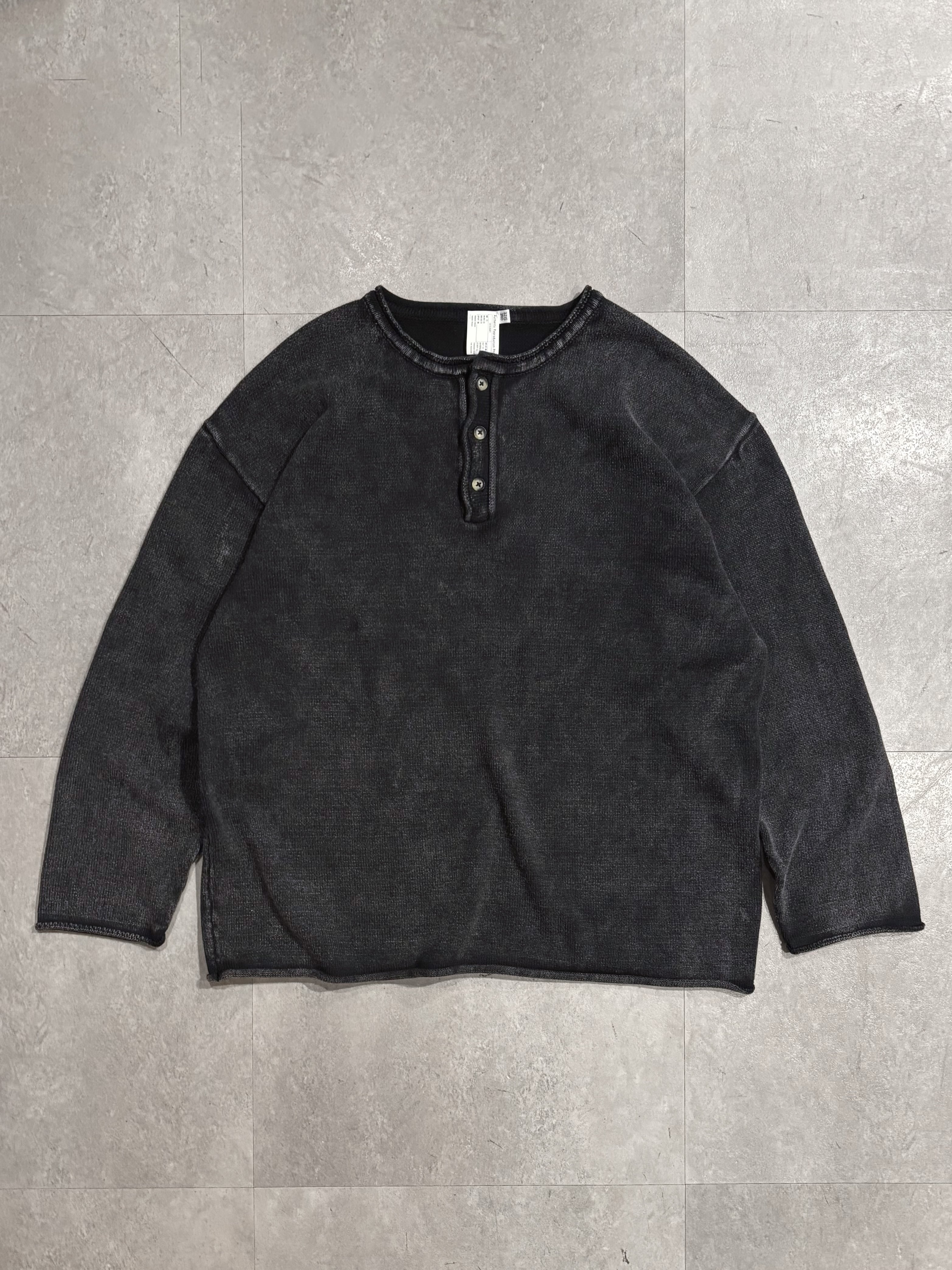 A.R.P®︎ Cotton Mineral Washed Henry Neck Knitsew Fade Black