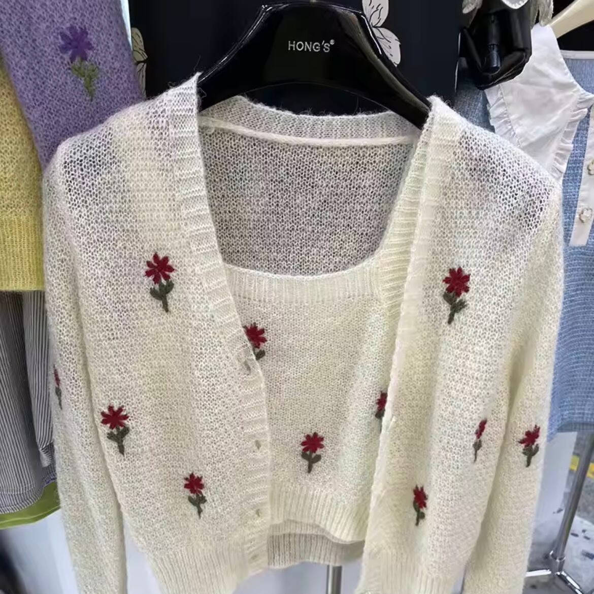 フラワーステッチカーディガンセット