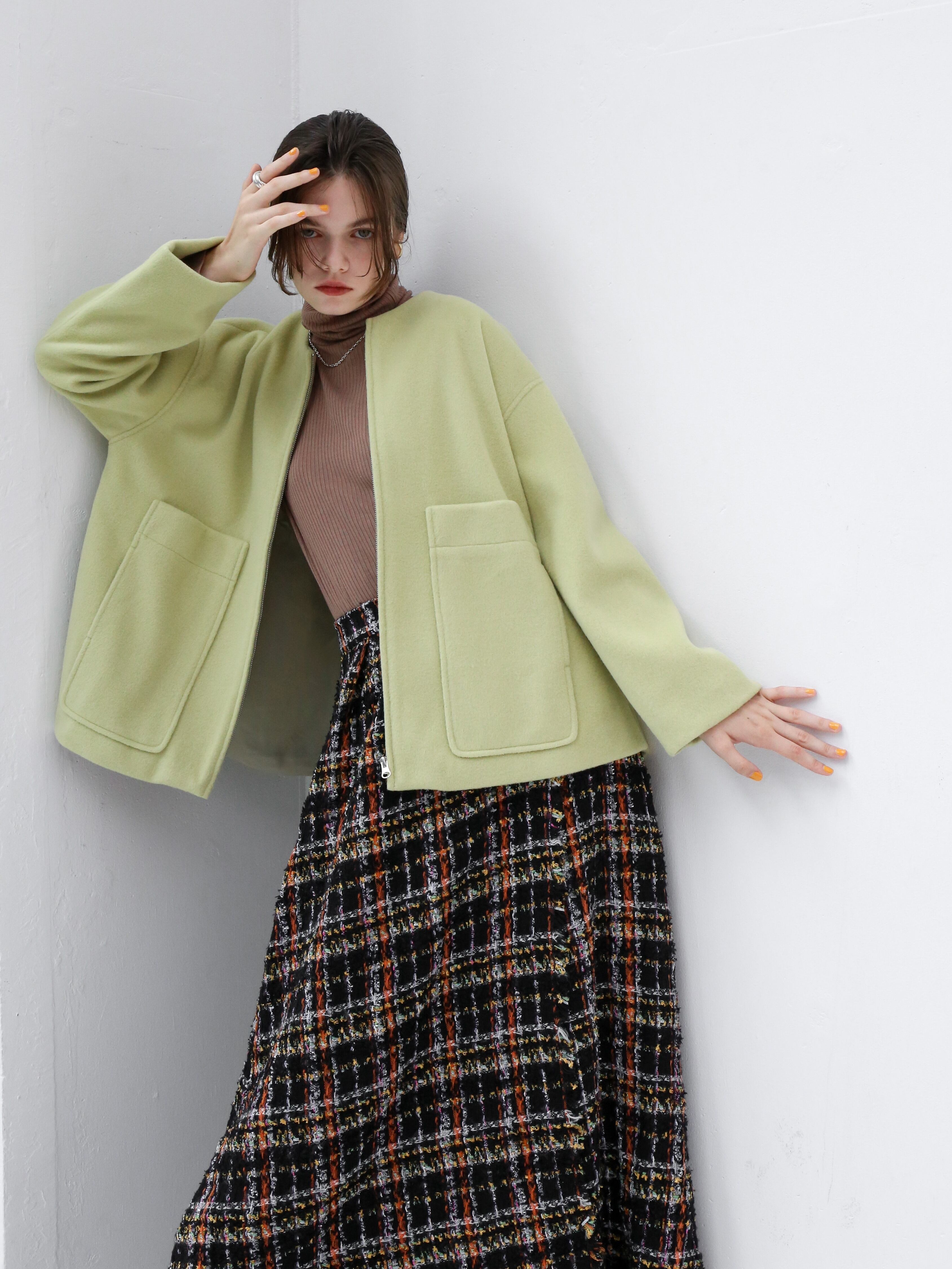 side zip middle coat（lime）