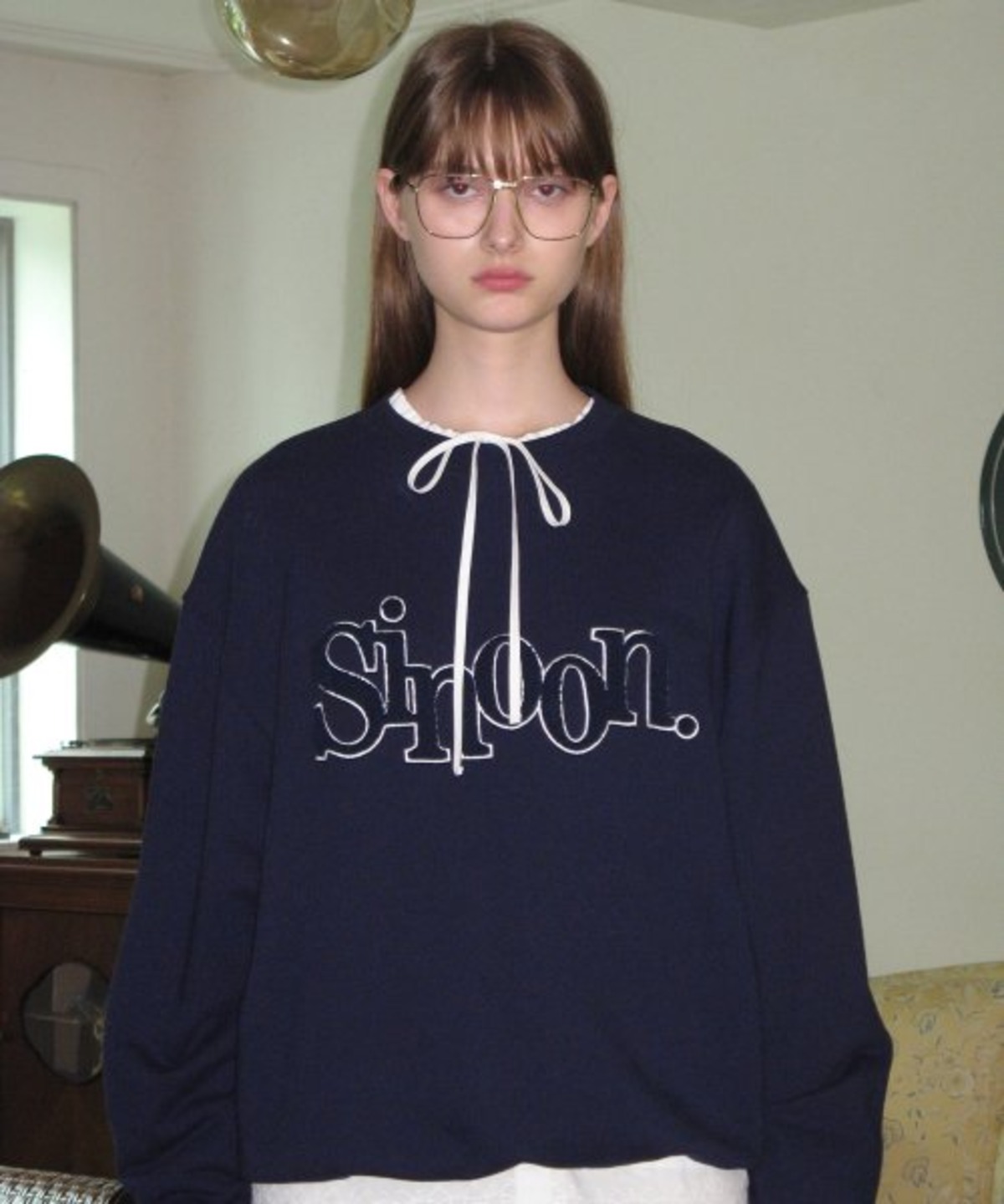 SINOON] BOUCLE LOGO SWEATSHIRT (NAVY) | もごつ