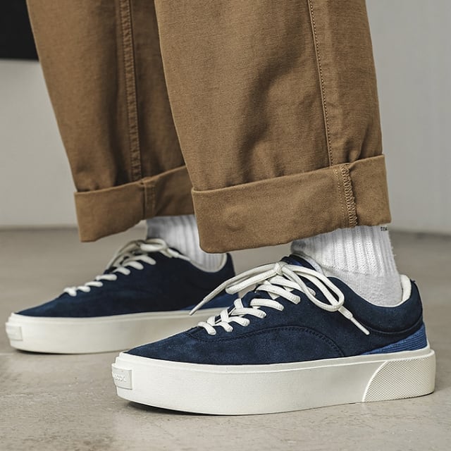 【予約販売】スニーカー メンズ ネイビー スエード キャンバスシューズ シンプル 厚底 ストリート シック 靴 シューズ お洒落 カジュアル こなれ感 韓国 トレンド 24cm/24.5cm/25cm/25.5cm/26cm/26.5cm/27cm