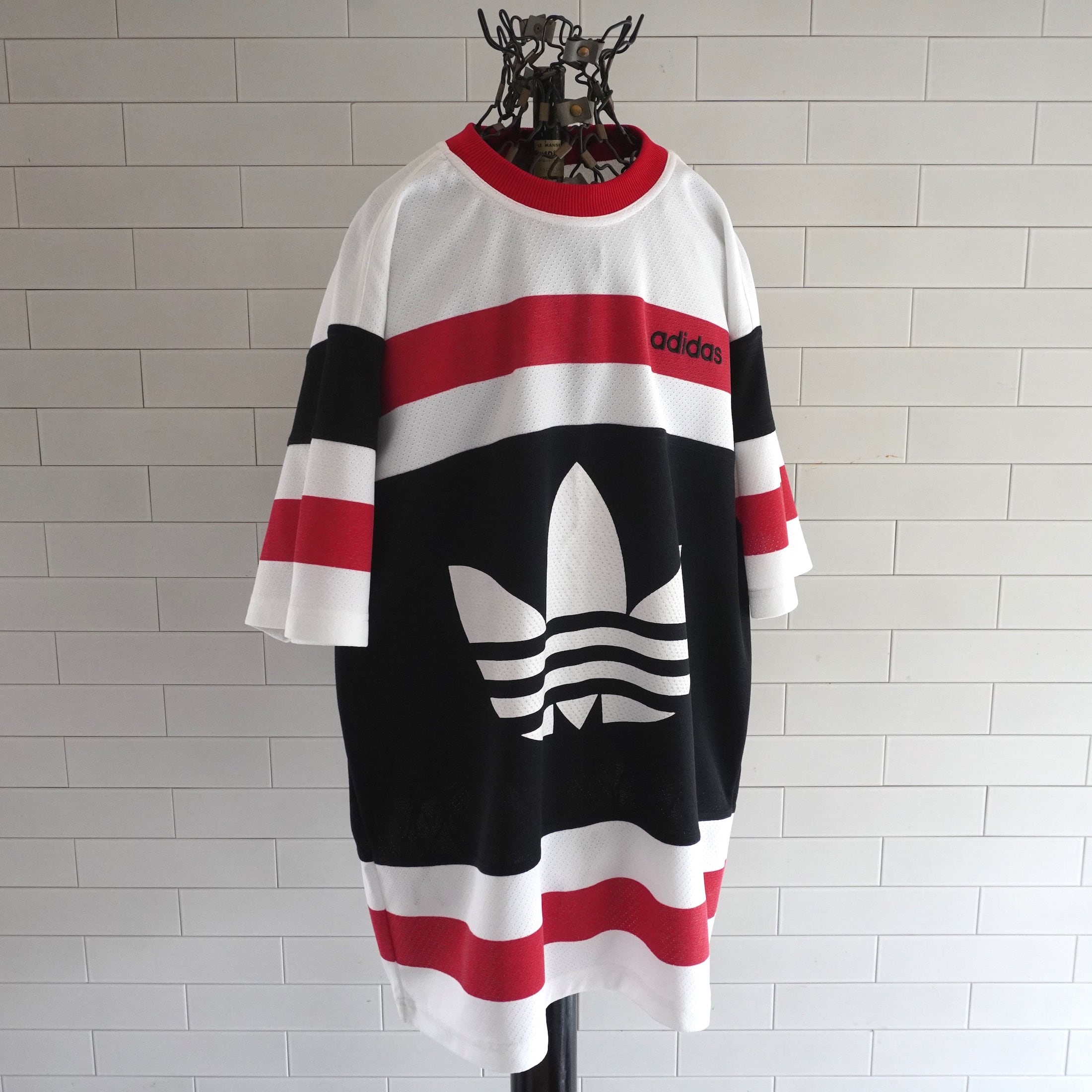 1980's〜90's [adidas] トレフォイルロゴ メッシュTシャツ ホワイト