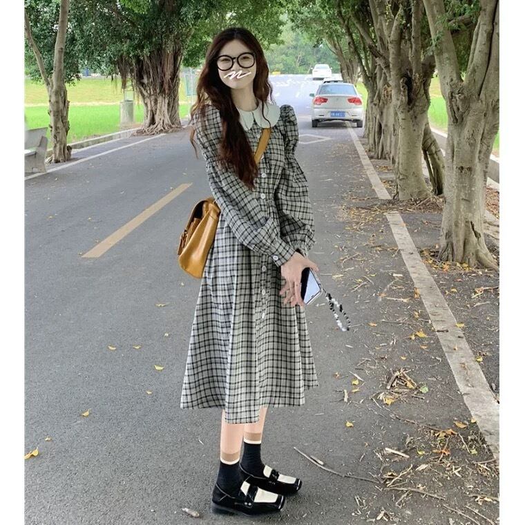 ロング丈 チェック柄ワンピース G10CON0009 | liberal style. - 韓国