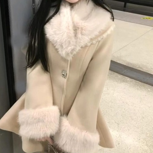 ファーショールカラーウールタッチミドルコート ・73318