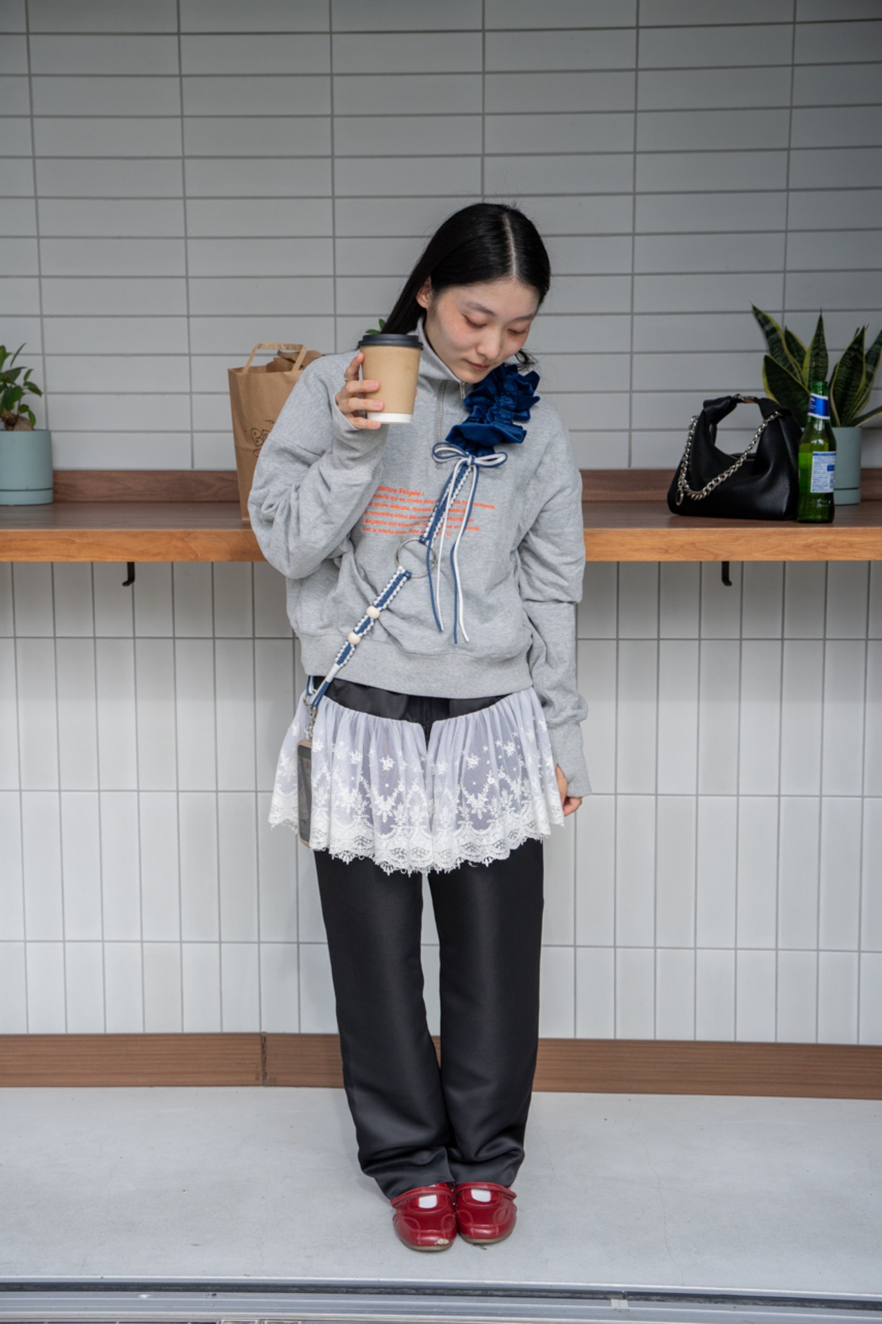 bi-tone frill velour strap Navy
