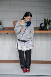 bi-tone frill velour strap Navy