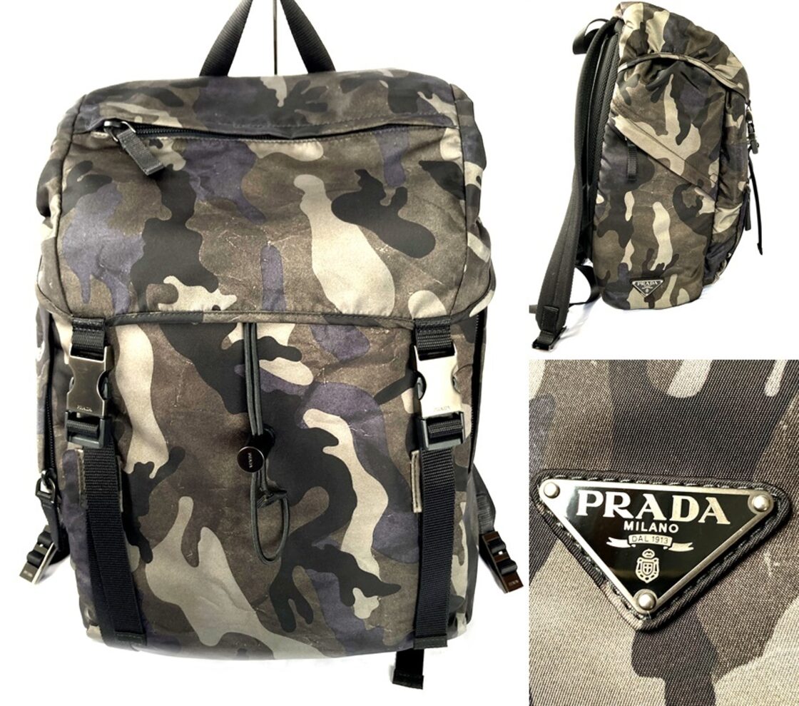 新作 美品 PRADA プラダ バックパック カモフラ リュック 2VZ062 迷彩 