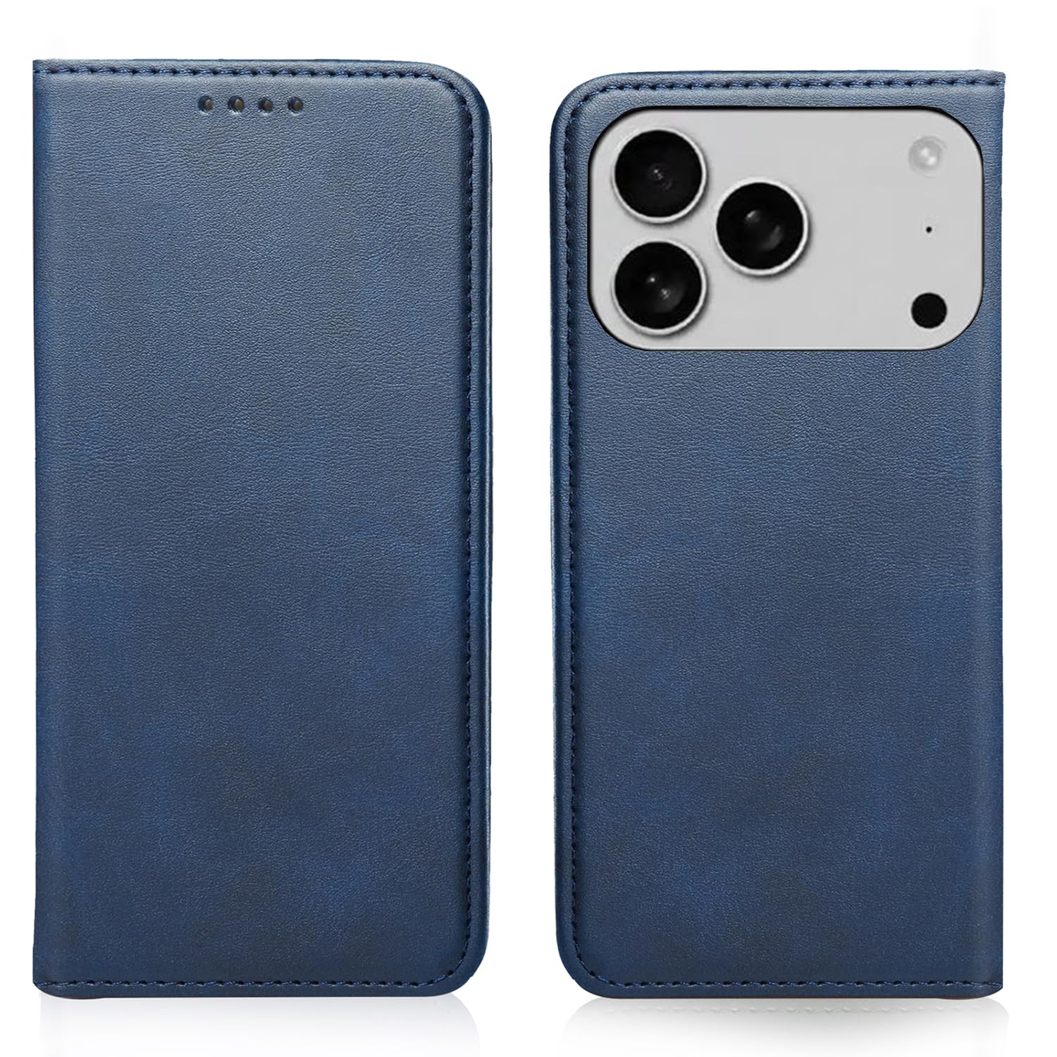 Ayakumo for iPhone 18 Pro ケース 手帳型 アイフォン 17 プロ/18プロ 手帳 ケース 高級PUレザー マグネット式 3枚カード収納 横置きスタンド機能 スピーカーホール付き シンプルデザイン ヴィンテージライクな質感 耐衝撃 ブルー