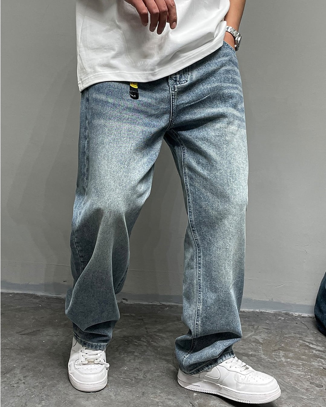 Wide Leg Design Denim Baggy Pants x00388 | XPOSE