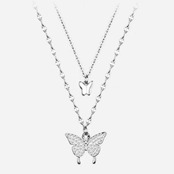 ネックレス かわいい ダブル 蝶々 シルバー ペンダント