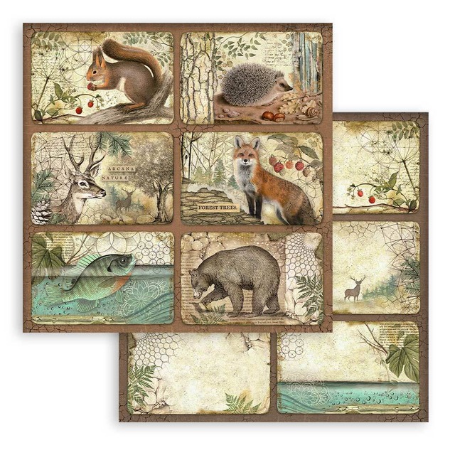 Stamperia Scrapbooking Small Pad 8インチ Double Faced - Forest　両面デザインペーパーパッド10枚入り　SBBS06【Stamperia（スタンぺリア）】[ST-33]