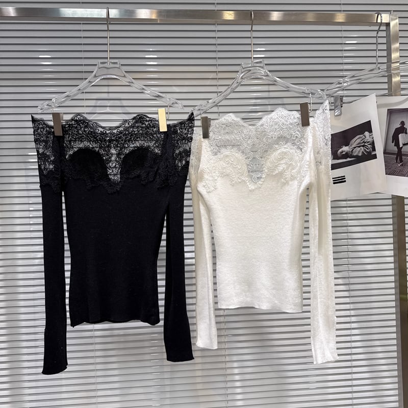 【tops】レースドッキングニットトップス Q7452