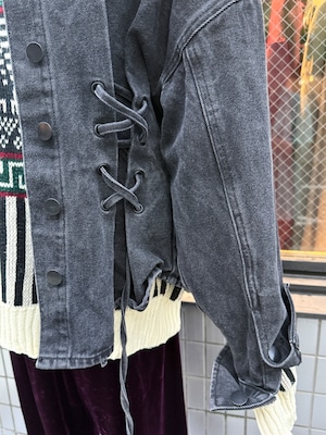 washed black denim lace-up jacket