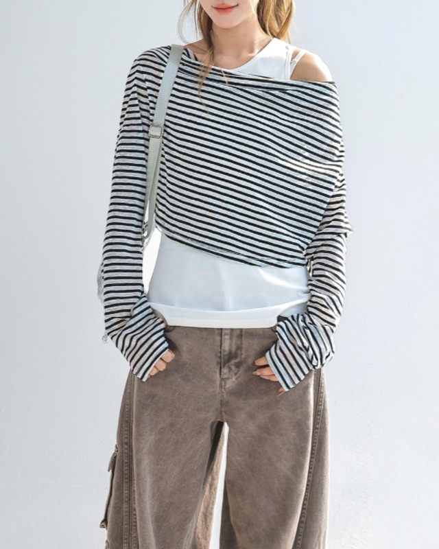 Asymmetric Border Layered Tops［A0467］