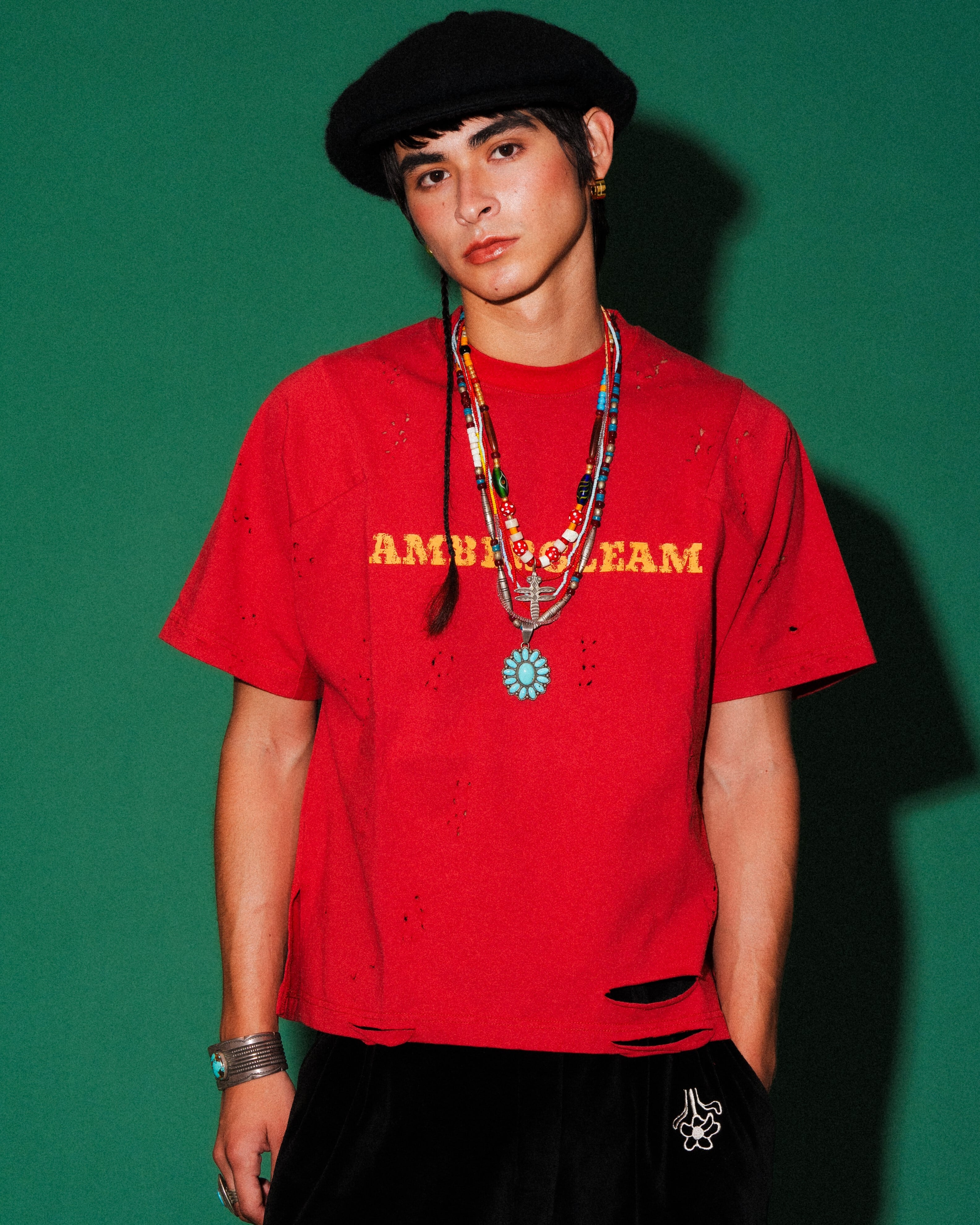新品 タグ付き AMBERGLEAM アンバーグリーム ダメージ ロゴ Tシャツ Damage LOGO T-Shirts|Black | AMBERGLEAM