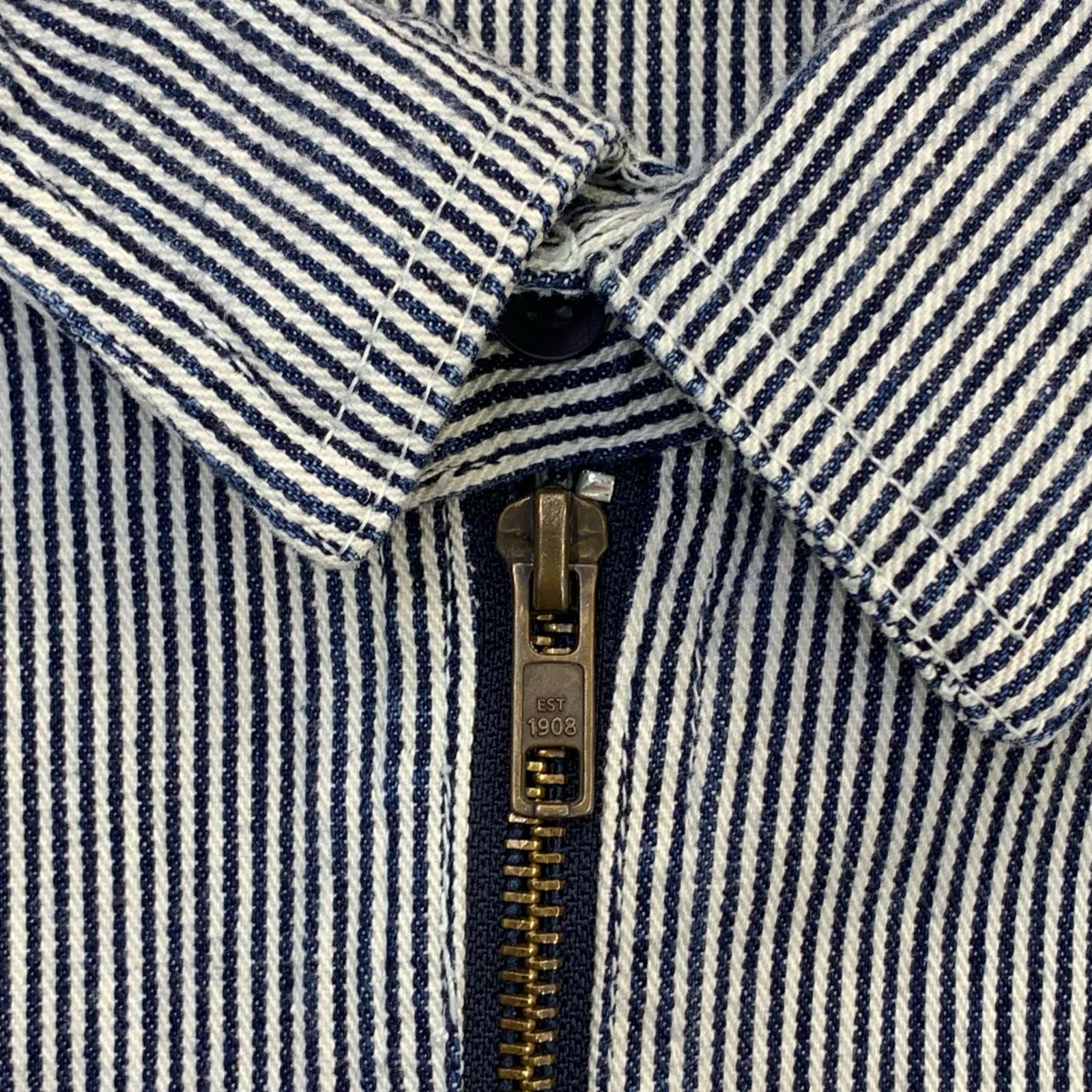 KEY ヒッコリーストライプ長袖シャツ ハーフジップ グレー | 古着屋