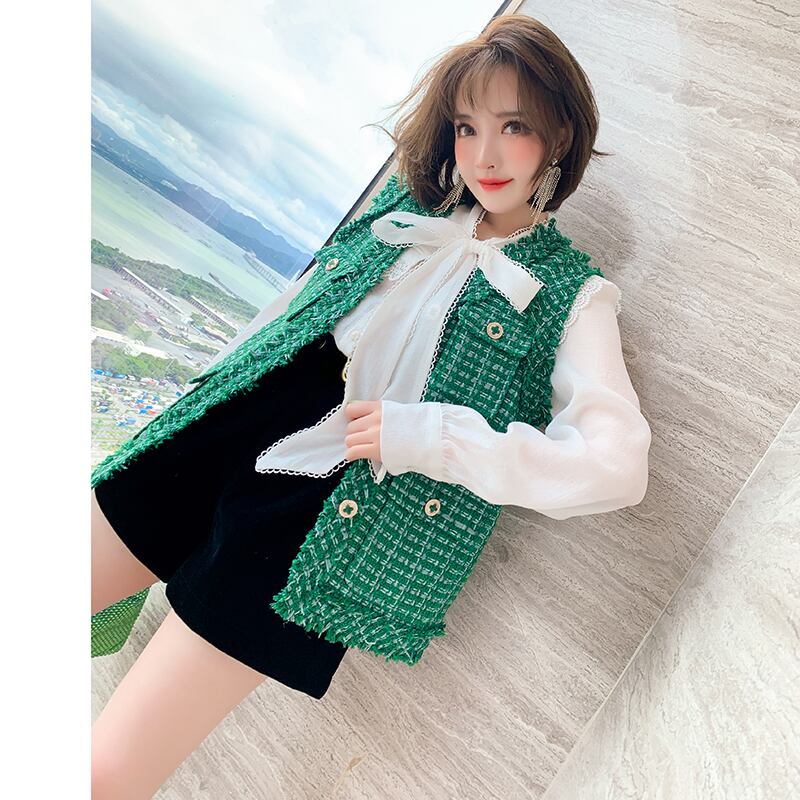 Vネックツィードポケットルーズオータム 秋物 MIUCO43087515580