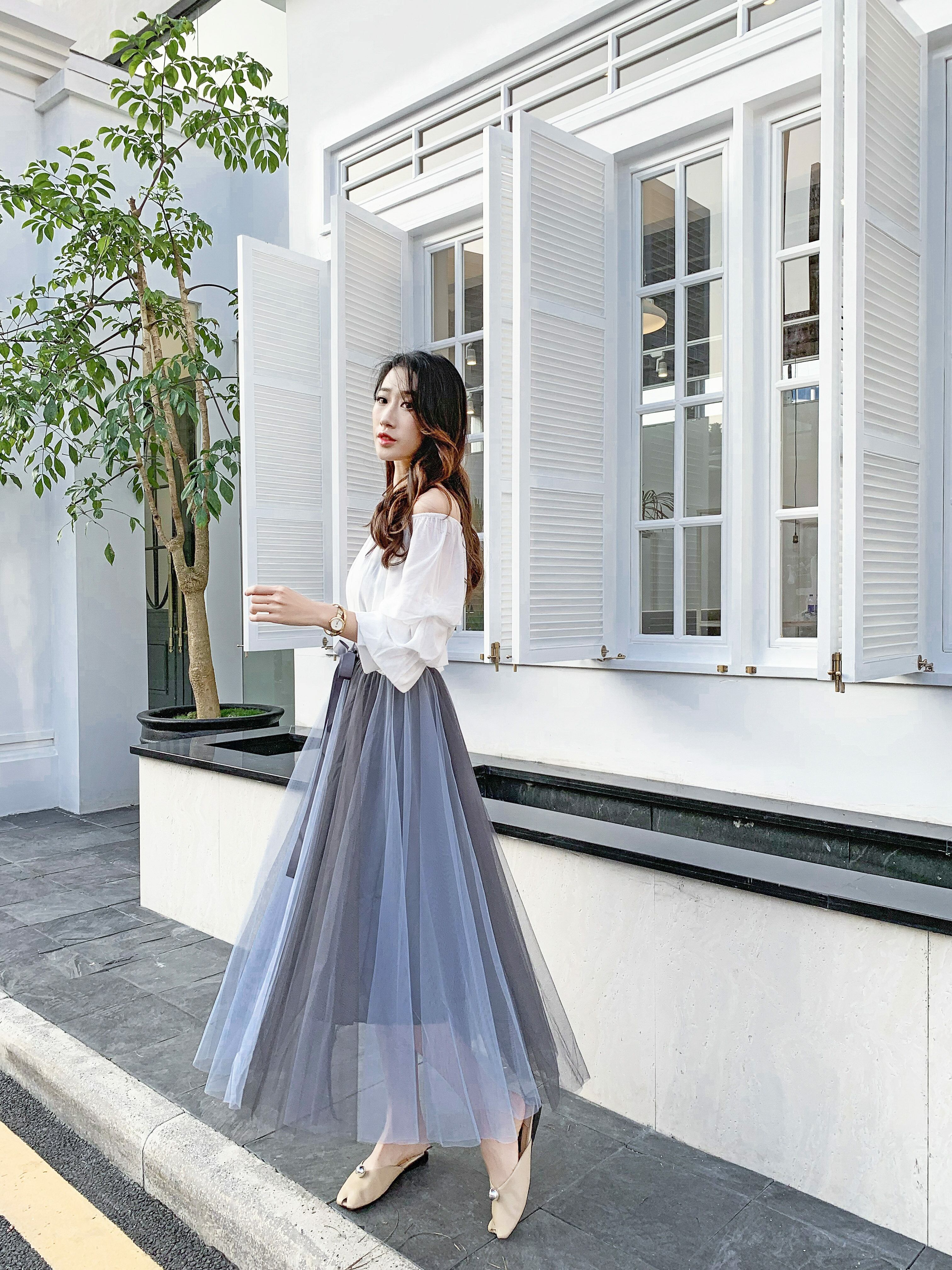 全4色 チュール スカート バイカラー シースルー グラデーション 透け