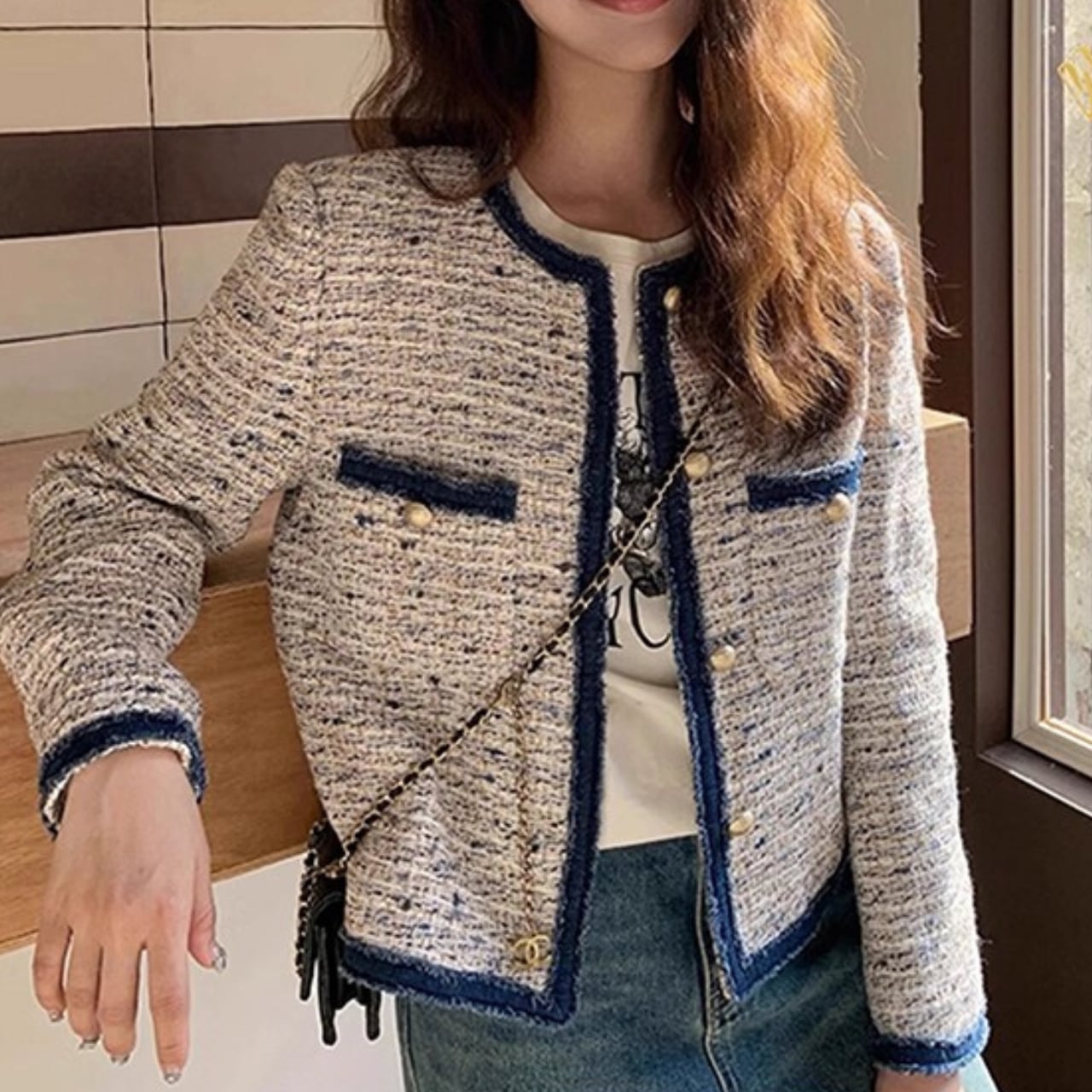 バイカラーライン ショート ツイード ジャケット 3412893