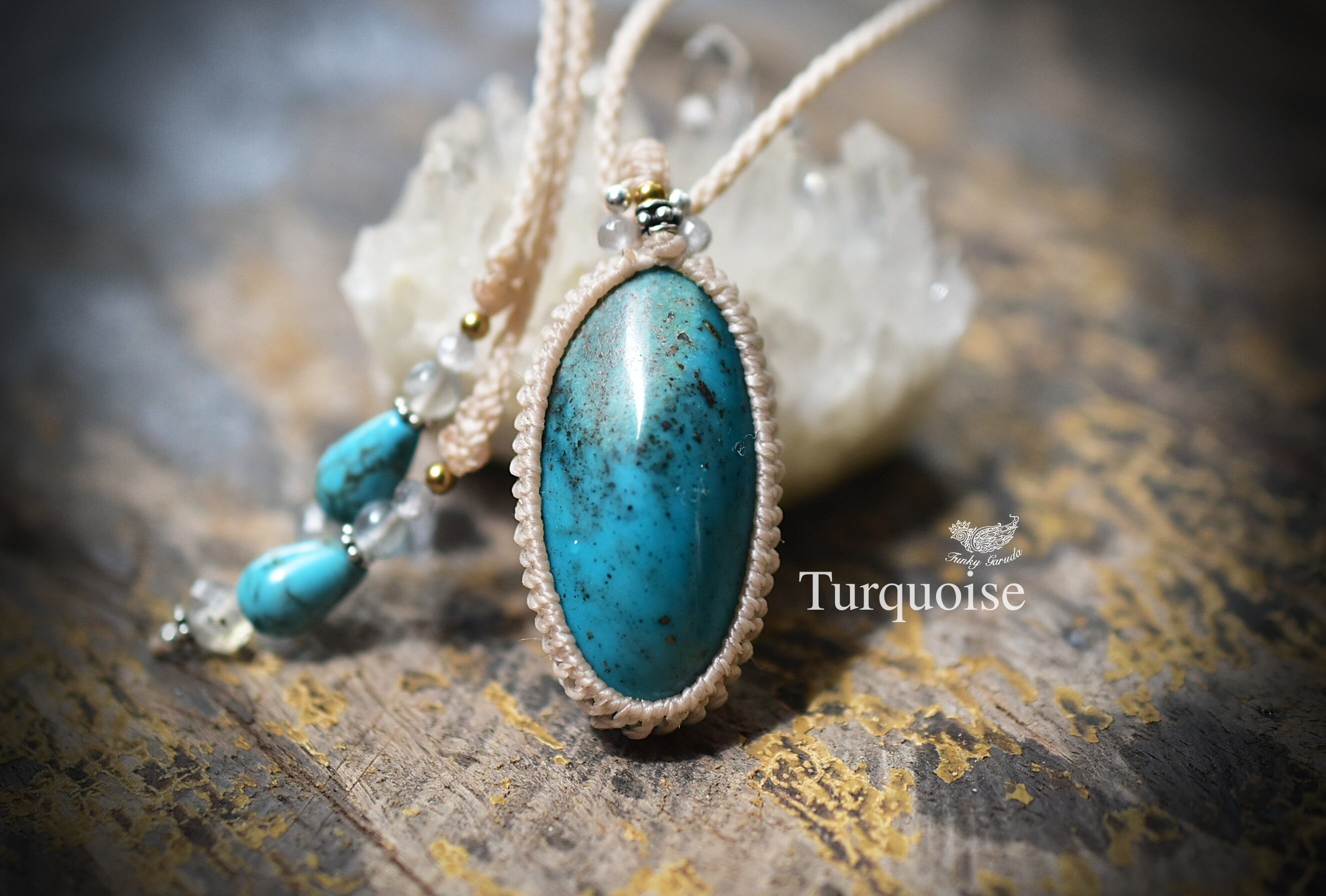 土とブルー★アリゾナ産ターコイズ マクラメネックレス753