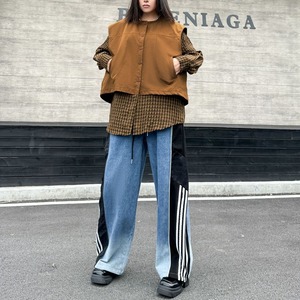 FAKE-2-PIECE PLAID SHIRT + VEST JACKET DESIGN TOP 2colors M-15124