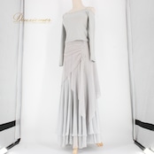 社交ダンス 衣装 スタンダード 上下セット ツーピース レッスンウェア パーティ衣装 Create-Sun クリエイトサン ラインストーン グレイ系 上質 ライトグレー 伸縮性 ウエストゴム ポリエステル フォーマル ダンスウェア ショー衣装 発表会 レッスン用 レディース おしゃれ セットアップ