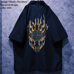 【doppio】vintage “Harley-Davidson” logo print design collar shirt
