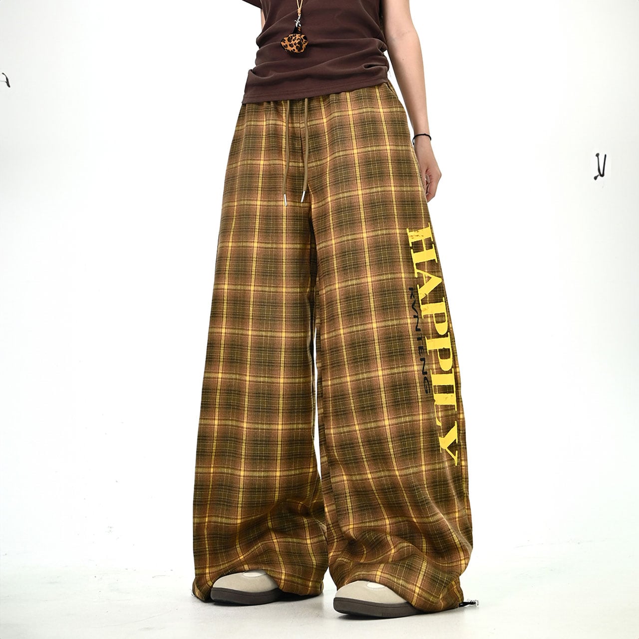 レトロチェックロゴルーズワイドパンツ 2col R01062