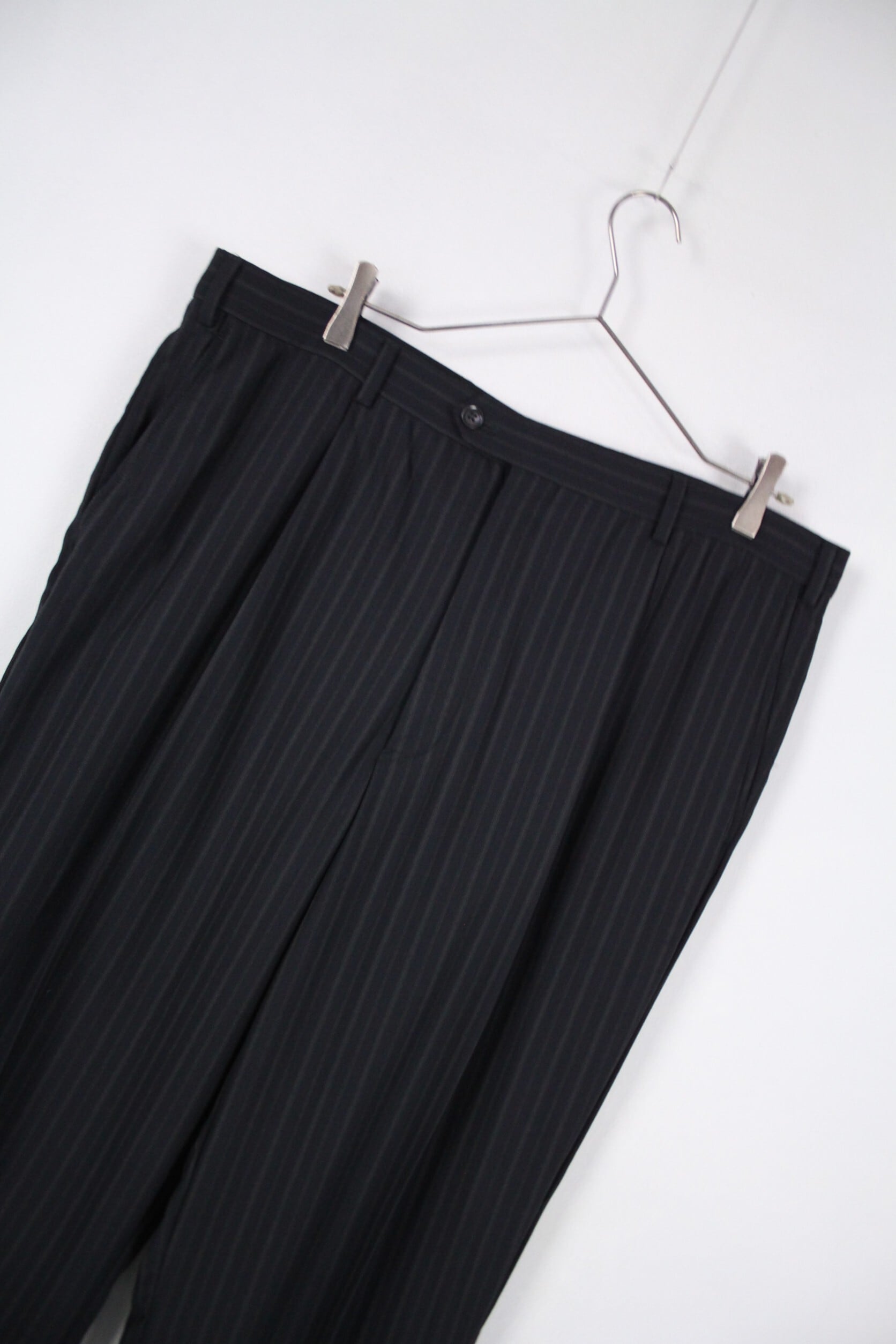 GIORGIO ARMANI とろみ ブラック ストライプ ワイドスラックス 【OT