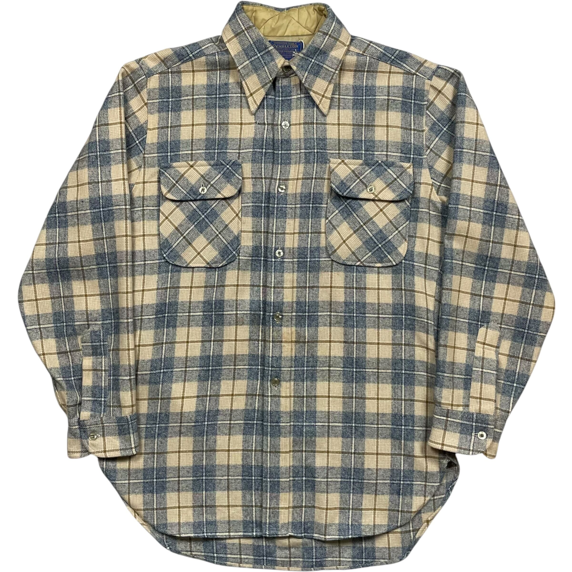 《M》 PENDLETON ペンドルトン ウールシャツ ボードシャツ チェック柄 両胸ポケット 数箇所 シミ 穴 有 USA製 70年代 vintage no.9980
