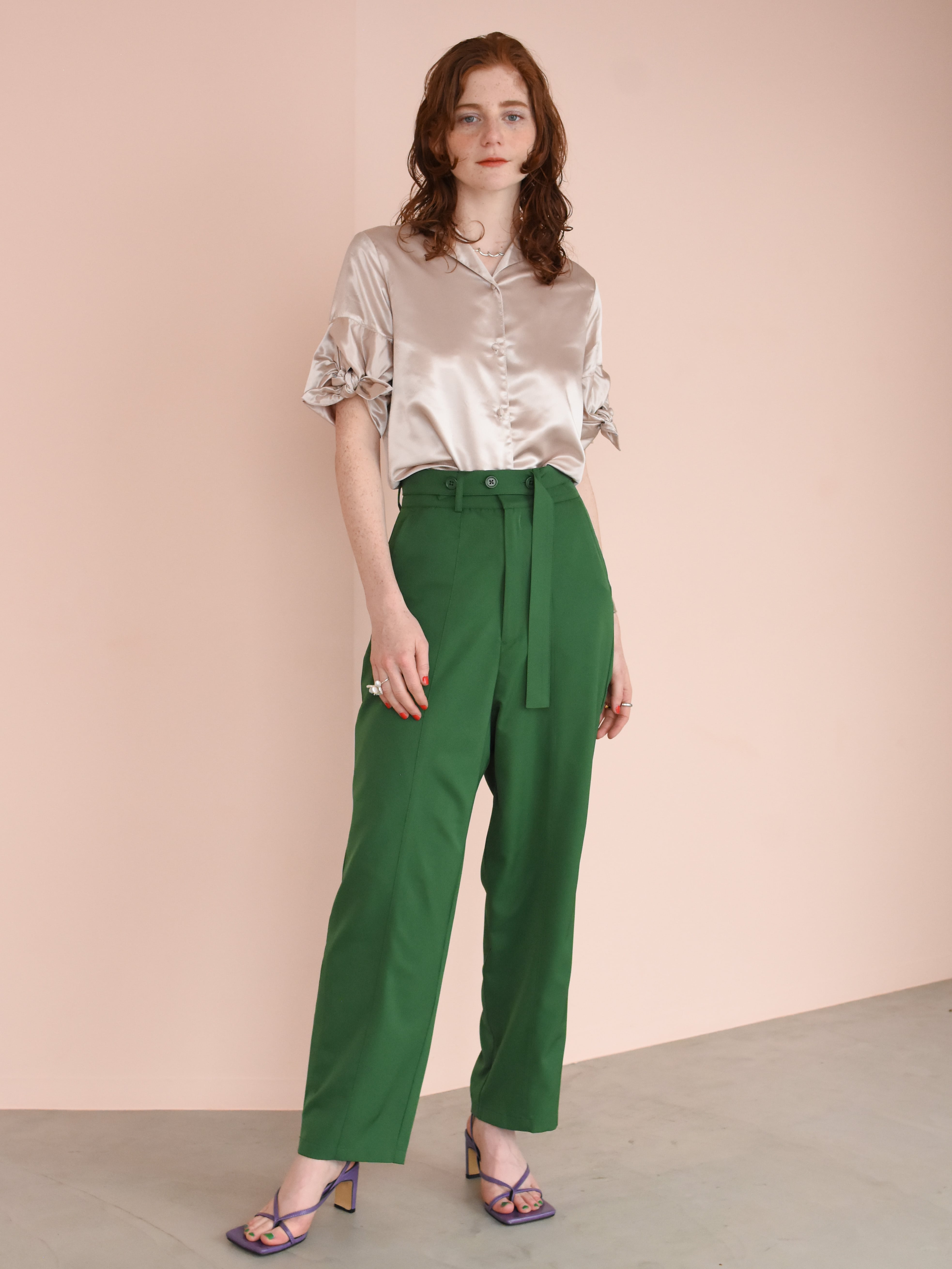color pin tuck straight pants（green） | Katrin TOKYO